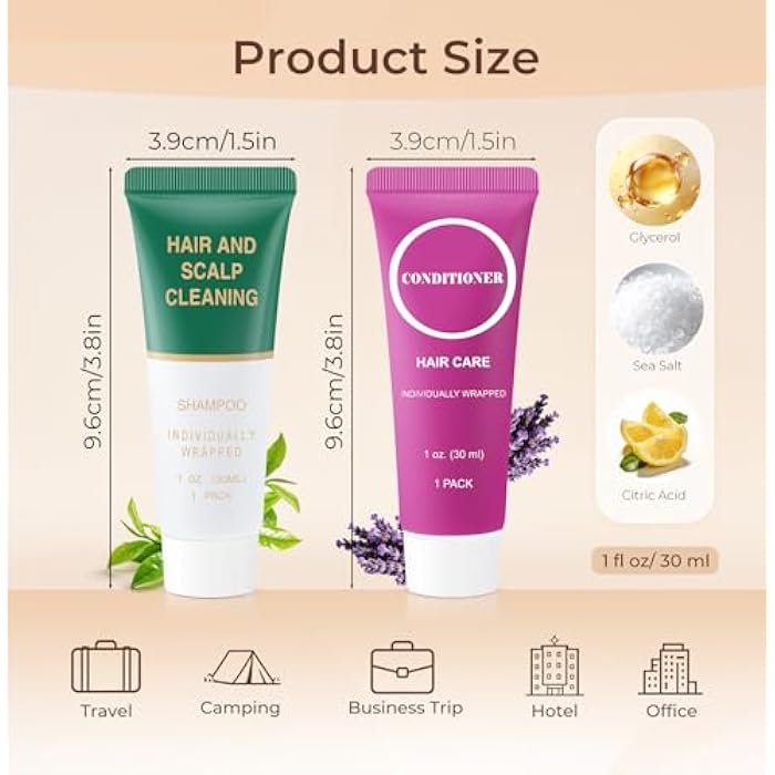 Zhjianup Travel Size Shampoo and Conditioner Bulk, Trial Individually Wrapped Mini Hair Conditioner and Small Shampoos Men Women Mini Cleansing Toiletries Amenities for Hotel Homeless 1 Fl Oz (Pack of 60) - Image 2
