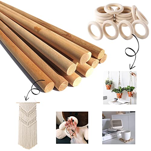 ecofynd 15pcs Easy Craft DIY Kit for Adult Beginners, Wood Dowels or Wooden Rings, Solid Hardwood Sticks or Natural Wood Rings, Unfinished Wood Circles for Crafting, Cotton, DIY (KIT008) - Image 1