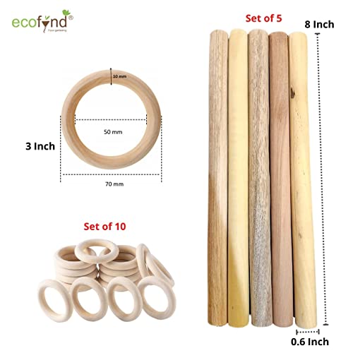 ecofynd 15pcs Easy Craft DIY Kit for Adult Beginners, Wood Dowels or Wooden Rings, Solid Hardwood Sticks or Natural Wood Rings, Unfinished Wood Circles for Crafting, Cotton, DIY (KIT008) - Image 2