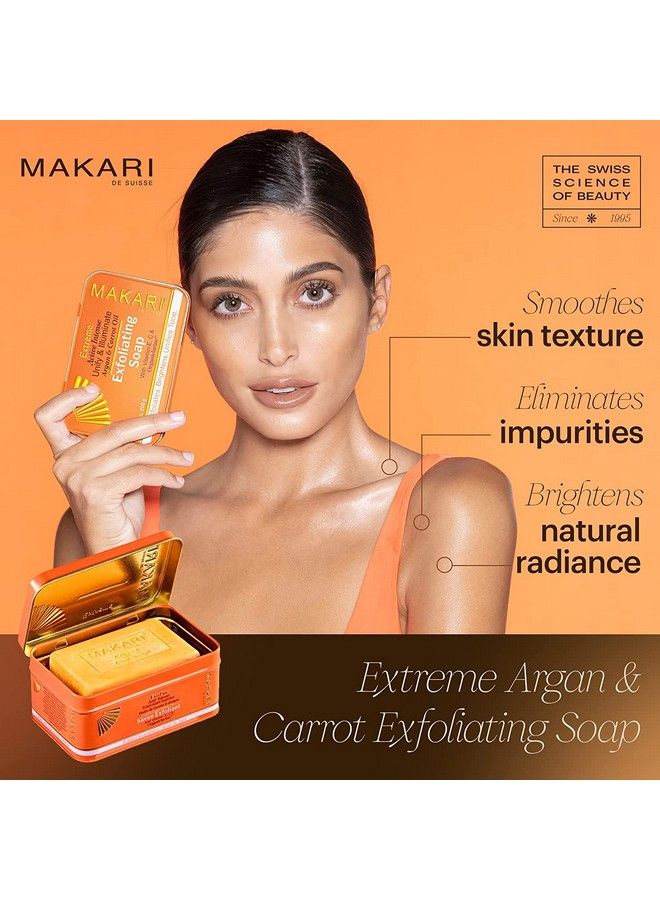 Makari صابون مقشر مكثف بزيت الأركان والجزر (7 أونصات) ; صابون بار متقدم لتفتيح البشرة ; مع مستخلص بذور المشمش والفيتامينات C و E ; يساعد على كشف إشراقة البشرة الطبيعية - Image 3