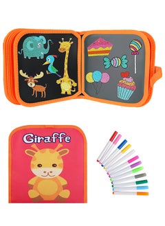 Generic Portable Reusable Erasable Waterproof Chalkboard Doodle Board Toys 16 Pages Portable Erasable Drawing Board Reusable Drawing Board Painting Book with 12 Colorful Erasable Pens for Kids Toddler  - Image 1