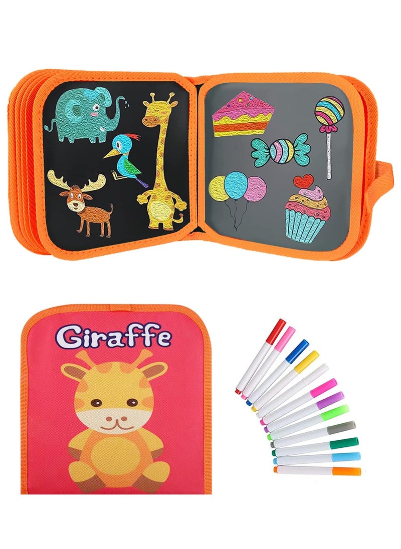 Portable Reusable Erasable Waterproof Chalkboard Doodle Board Toys 16 Pages Portable Erasable Drawing Board Reusable Drawing Board Painting Book with 12 Colorful Erasable Pens for Kids Toddler  - Image 1