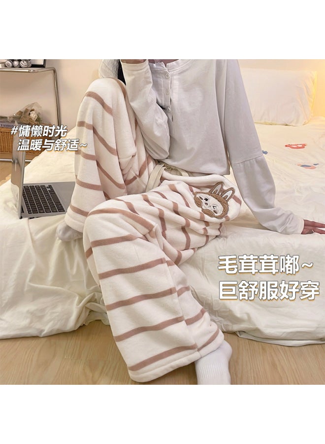 Coral Fleece Outerwear Pee Pants Flannel Pajama Pants Women  Autumn And Winter New Long Pants With Fleece Thickened Home Wear