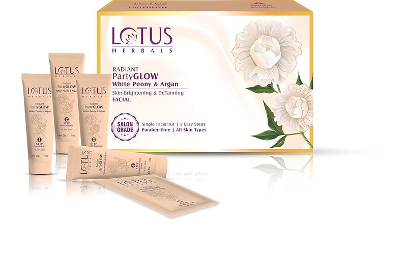 Lotus Lotus Herbals Radiant Partyglow White Peony Argan Skin Brightening Detaning Single Facial Kit 5 Piece Set  - Image 2