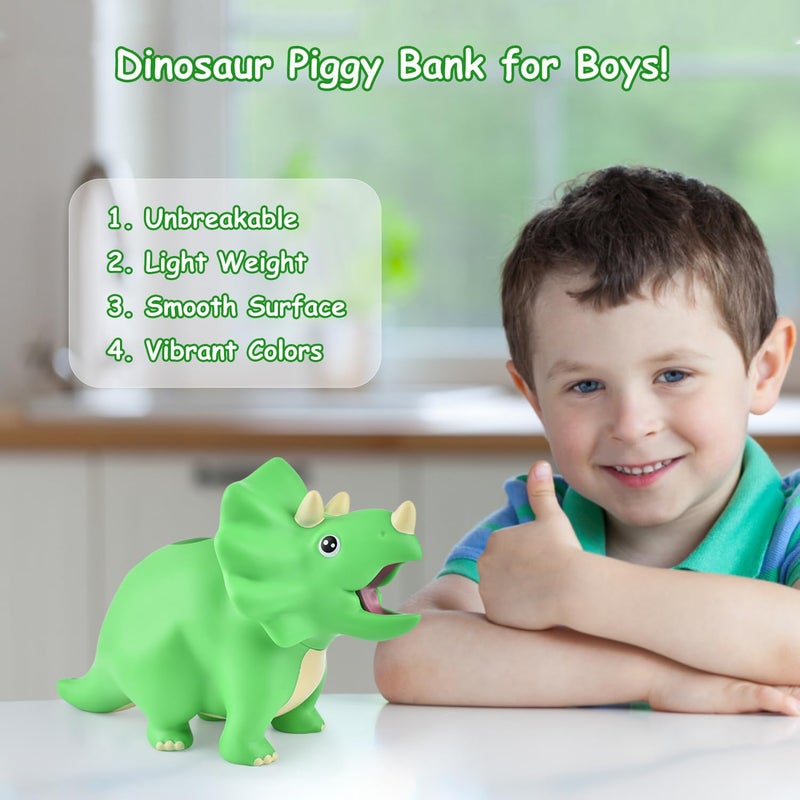 PJDRLLC Dinosaur Piggy Bank for Kids, Unbreakable Plastic Money Coin Bank for Boys and Girls, Great Gifts for Birthday, Easter, Christmas (Green) - Image 2
