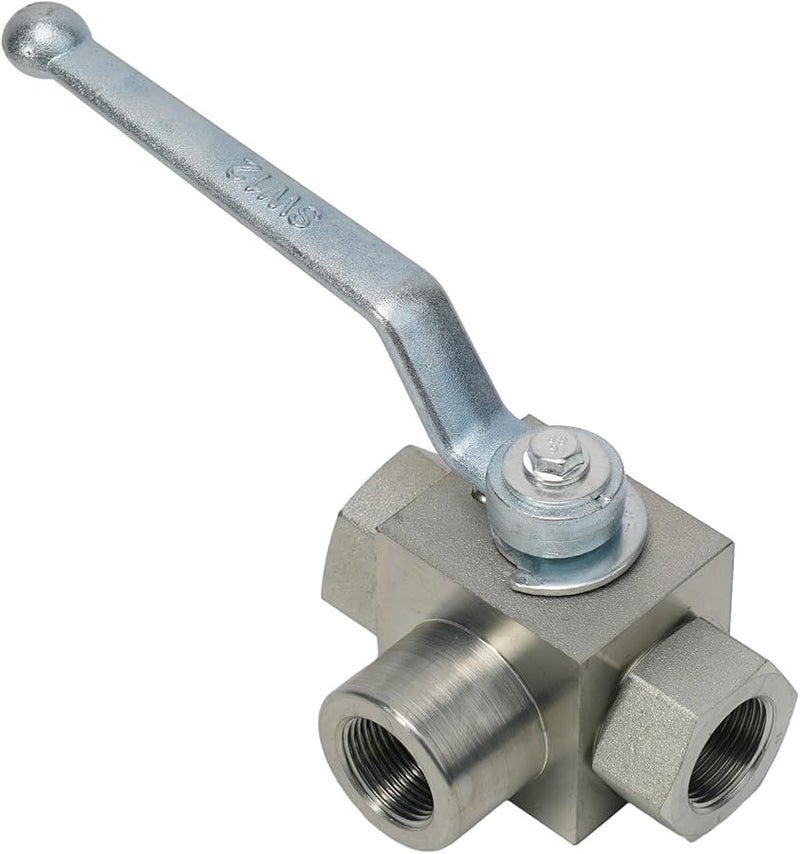 صمام الكرة الهيدروليكي عالي الضغط ثلاثي الاتجاه من الفولاذ الكربوني يدوي صمام تي مقاس G3/4 500 بار - Image 1