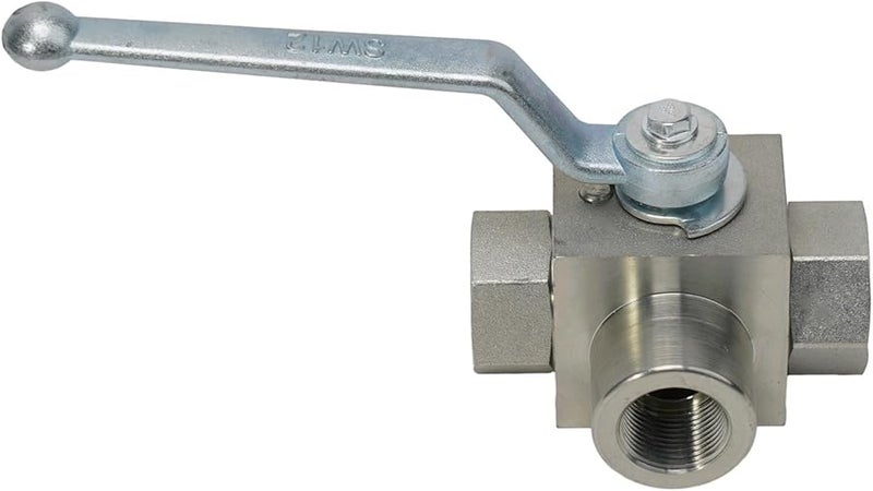 صمام الكرة الهيدروليكي عالي الضغط ثلاثي الاتجاه من الفولاذ الكربوني يدوي صمام تي مقاس G3/4 500 بار - Image 4