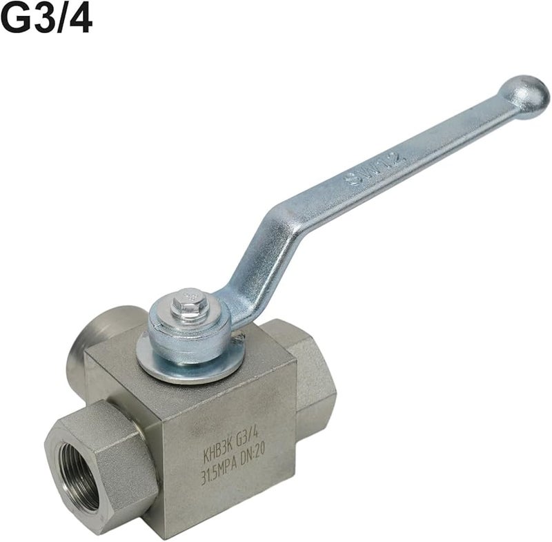 صمام الكرة الهيدروليكي عالي الضغط ثلاثي الاتجاه من الفولاذ الكربوني يدوي صمام تي مقاس G3/4 500 بار - Image 3