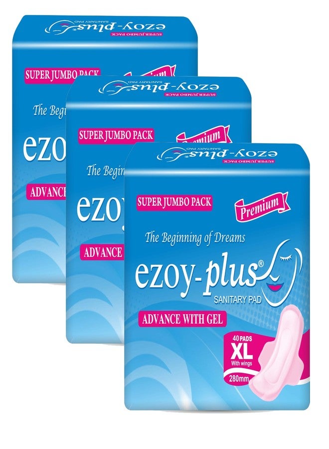 Ezoyplus Sanitary Napkins/Pads XL Size with Drynet and Gel Technology, Xtra Absorption & Odour Control Pack of 3 (XL, 120, count) - Image 1