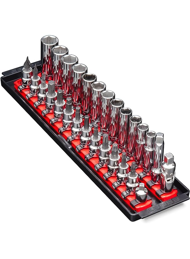 PROMASS Manufacturing Twist-Lock Socket Boss, Premium 2-Rail 3/8-Inch-Drive Organizer, 13-Inch, Red (8493)  - Image 1