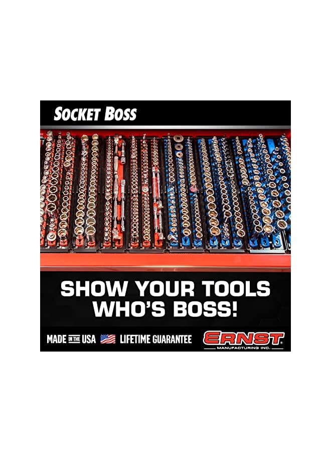PROMASS Manufacturing Twist-Lock Socket Boss, Premium 2-Rail 3/8-Inch-Drive Organizer, 13-Inch, Red (8493)  - Image 5