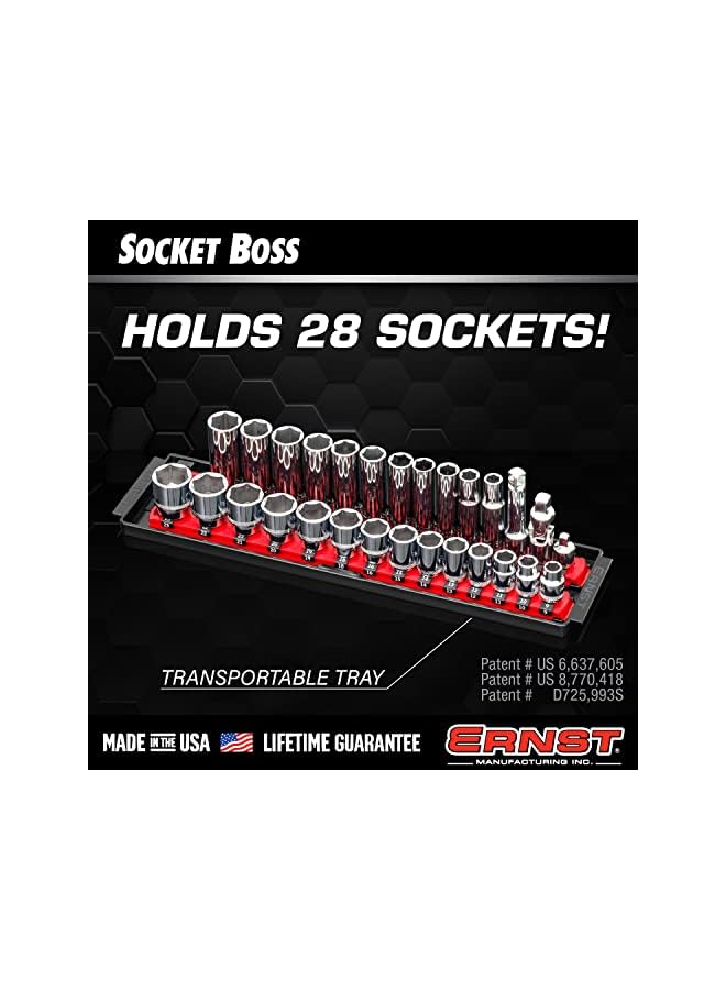 PROMASS Manufacturing Twist-Lock Socket Boss, Premium 2-Rail 3/8-Inch-Drive Organizer, 13-Inch, Red (8493)  - Image 2
