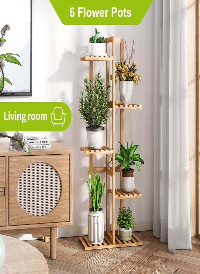 BMOSU Bamboo Plant Stand for Indoor Outdoor Plants Corner Tall Plant Shelf 6 Potted Holder Shelf Plant Rack Holder Display Rack(Natural) - Image 3