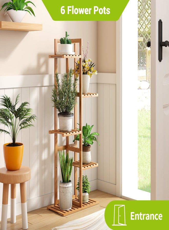 BMOSU Bamboo Plant Stand for Indoor Outdoor Plants Corner Tall Plant Shelf 6 Potted Holder Shelf Plant Rack Holder Display Rack(Natural) - Image 2