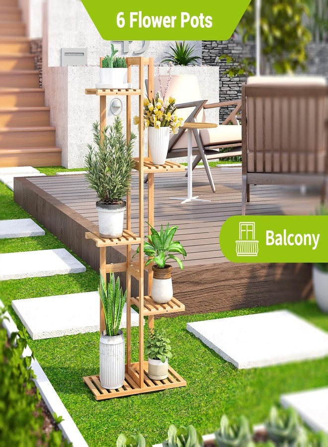 BMOSU Bamboo Plant Stand for Indoor Outdoor Plants Corner Tall Plant Shelf 6 Potted Holder Shelf Plant Rack Holder Display Rack(Natural) - Image 4