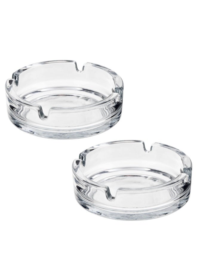 مجموعة من 2 علبة رماد زجاجية مستديرة للداخل أو الخارج. 2 × 10.5 سم علبة رماد في الداخل. علبة رماد في الهواء الطلق للمنزل أو الحديقة أو البار أو الحانة - Image 1