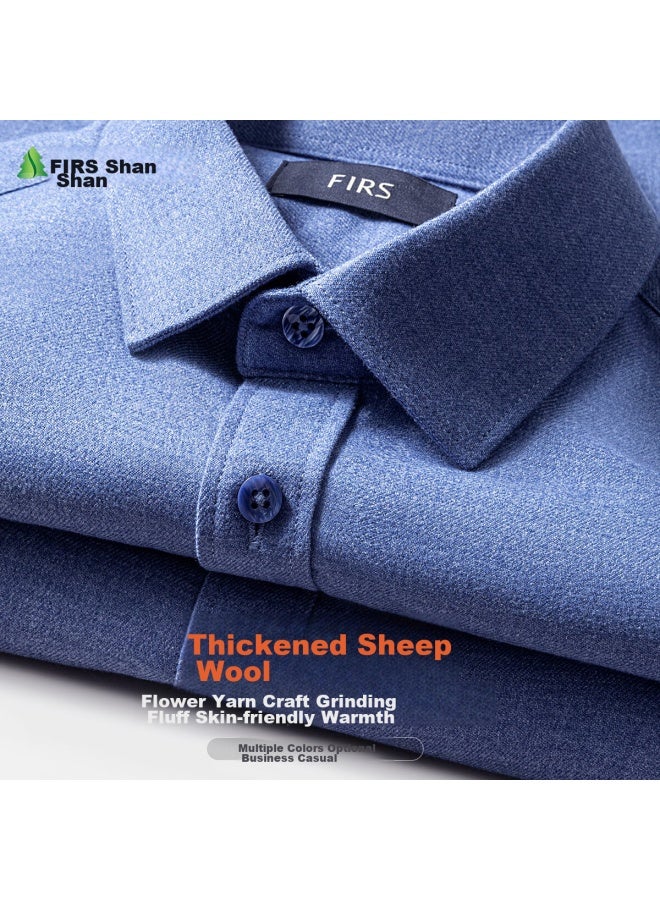 Firs Men's Long Sleeve Shirt With Wool Brushed Warm Business Casual Autumn And Winter Thickened Inner Shirt - Image 4