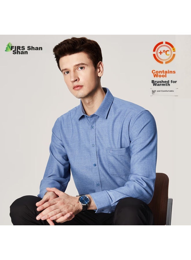 Firs Men's Long Sleeve Shirt With Wool Brushed Warm Business Casual Autumn And Winter Thickened Inner Shirt - Image 1