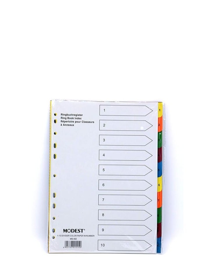 MODEST PAPER DIVIDERA4 1-10 COLOR WITH NUMBER MS402-10SETS