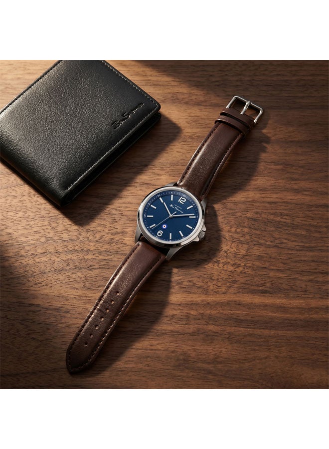 Ben Sherman Westminster Blue Dial Brown Genuine Leather Strap Analog Watch for Men, 43mm - Image 4