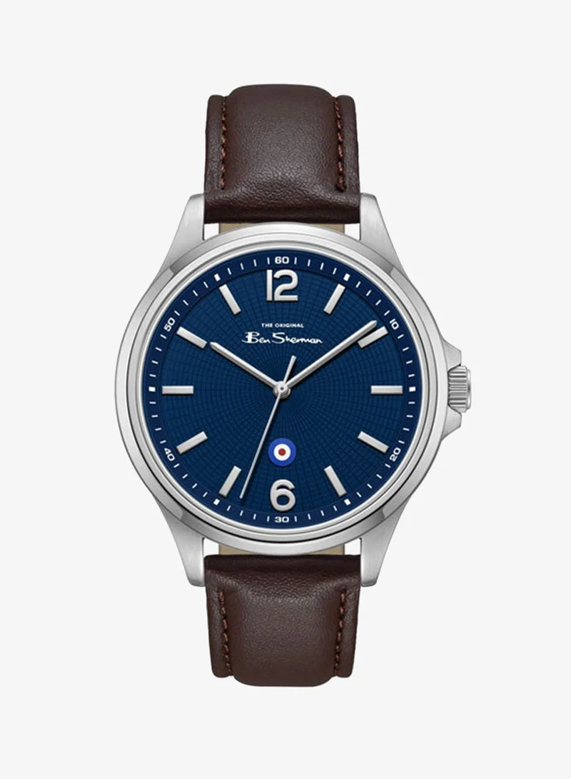 Ben Sherman Westminster Blue Dial Brown Genuine Leather Strap Analog Watch for Men, 43mm