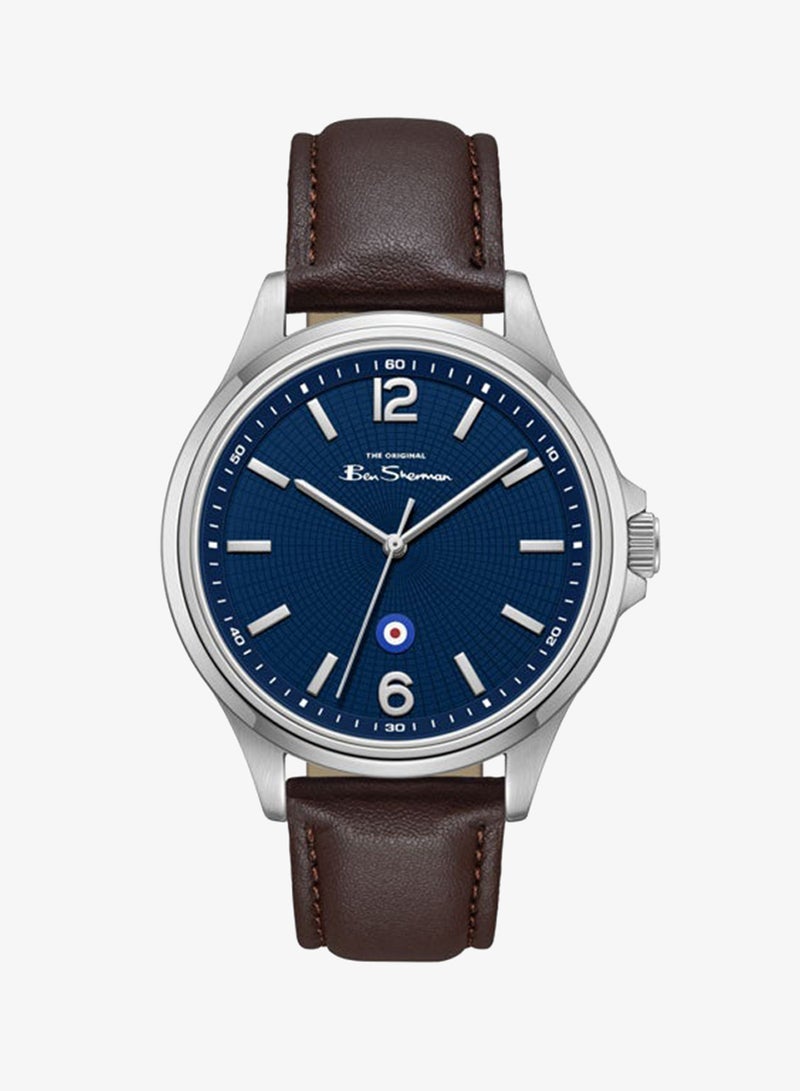 Ben Sherman Westminster Blue Dial Brown Genuine Leather Strap Analog Watch for Men, 43mm - Image 1