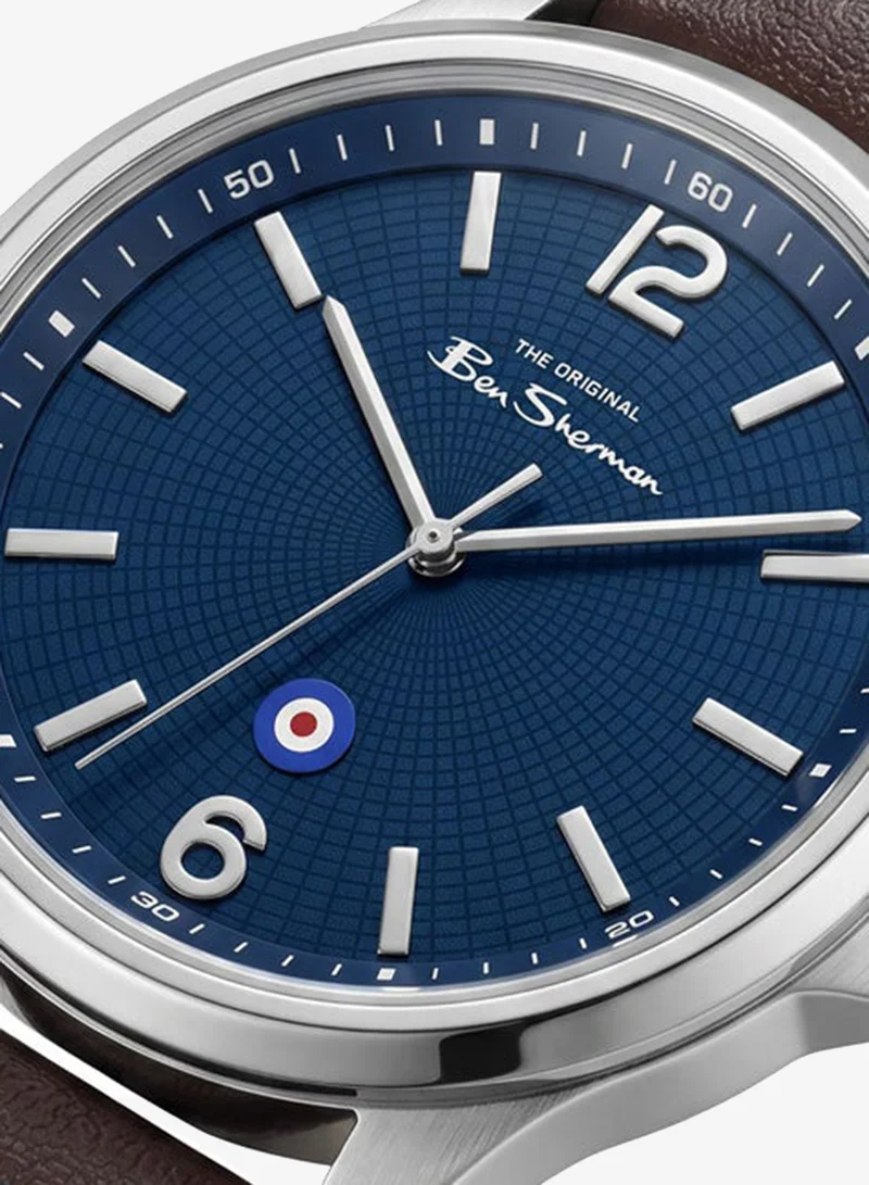 Ben Sherman Westminster Blue Dial Brown Genuine Leather Strap Analog Watch for Men, 43mm