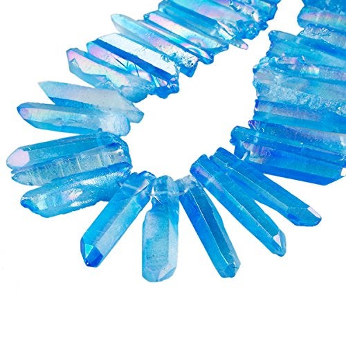 SUNYIK Blue Crystal Points Titanium Coated Quartz Rough Sticks Spikes Point Beads 15 inch Strand Drilled - Image 4