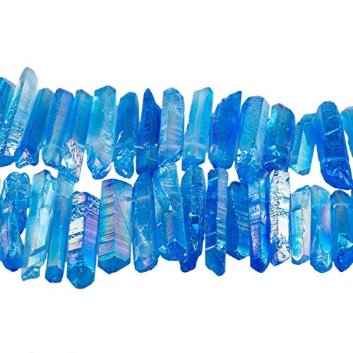 SUNYIK Blue Crystal Points Titanium Coated Quartz Rough Sticks Spikes Point Beads 15 inch Strand Drilled - Image 5