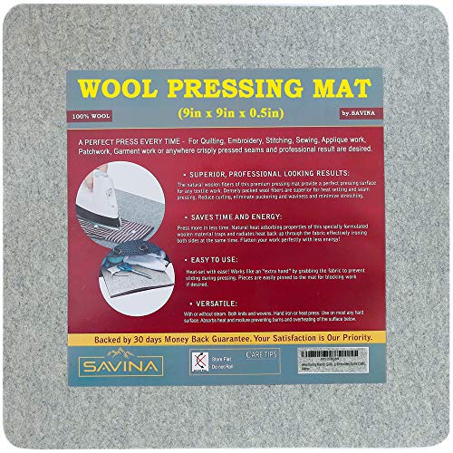 SAVINA Wool Pressing Mat - 9" x 9" Quilting Ironing Pad - 100% New Zealand Felted Wool Iron Board for Quilters, Great for Quilting & Sewing Projects by Savina - Image 1