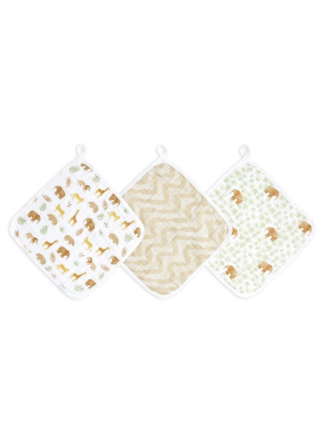 aden + anais Essentials Classic Washcloth Set Super Soft 100% Cotton Muslin 3 Pack Tanzania  - Image 1