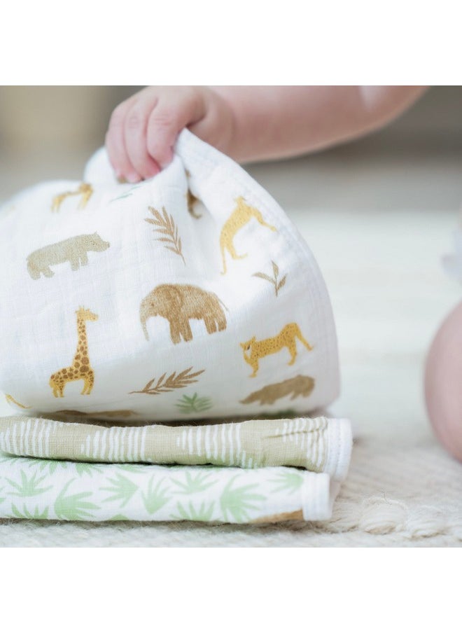 aden + anais Essentials Classic Washcloth Set Super Soft 100% Cotton Muslin 3 Pack Tanzania  - Image 3