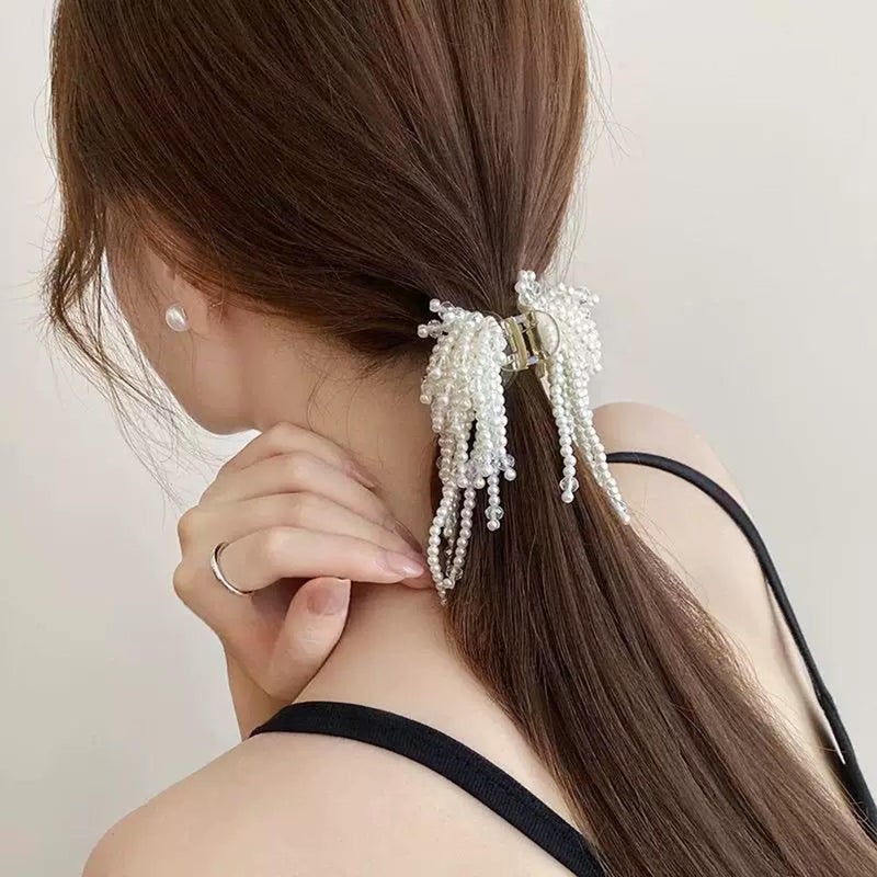 Agirlvct Pearl Hair Clips for Women, Pearl Beads Tassel Rhinestone Non Slip Hair Claw Clip, Elegant French Hair Pins Accessories for Styling Party Birthday Wedding Gift Thin Thick Hair (3 PCS) - Image 4