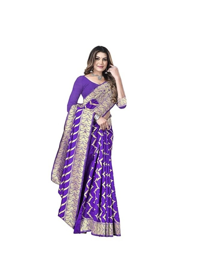 Accessorize Kingdom - Women's Silk Blend Jacquard Woven Golden Zari Butta Saree With Unstitched Blouse Piece - Image 1