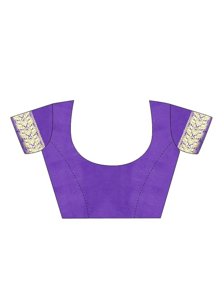 Accessorize Kingdom - Women's Silk Blend Jacquard Woven Golden Zari Butta Saree With Unstitched Blouse Piece - Image 1