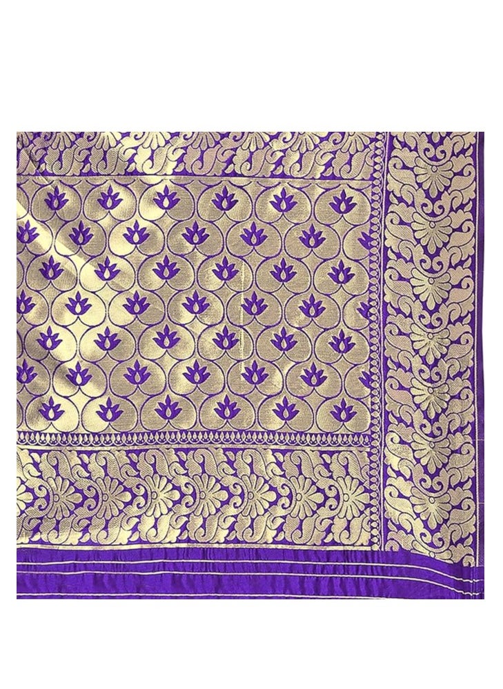 Accessorize Kingdom - Women's Silk Blend Jacquard Woven Golden Zari Butta Saree With Unstitched Blouse Piece - Image 1