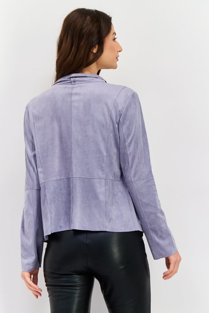 Bagatelle Women Lapel Collar Long Sleeve Solid Suede Jacket, Grey  - Image 3