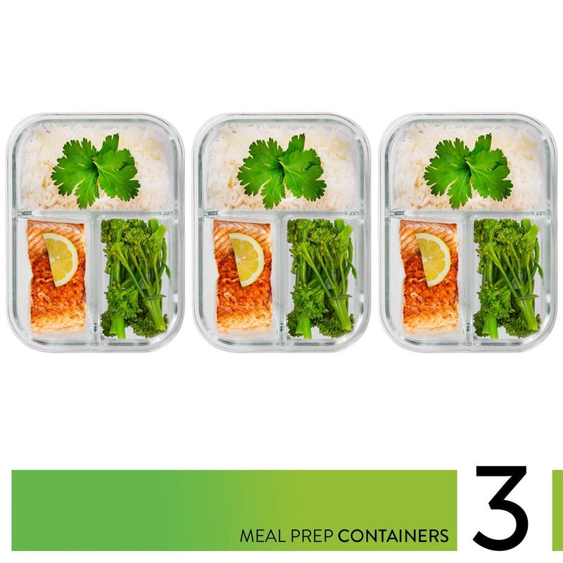 Prep Naturals PrepNaturals 4 Pack 34 Oz Glass Meal Prep Containers - Dishwasher Microwave Freezer Oven Safe - Glass Storage Containers with Lids (Multi-Compartment) - Image 2