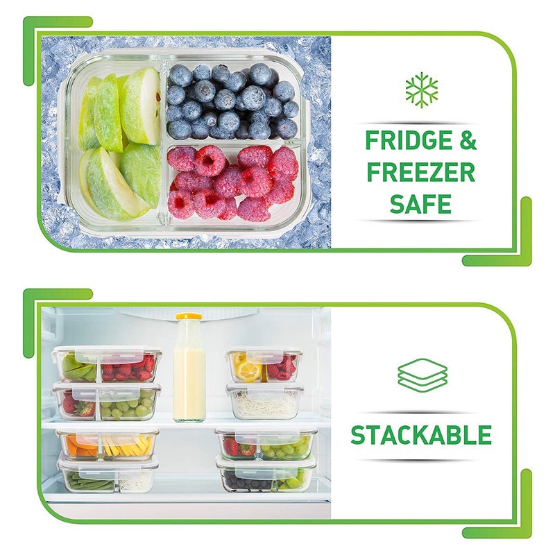 Prep Naturals PrepNaturals 4 Pack 34 Oz Glass Meal Prep Containers - Dishwasher Microwave Freezer Oven Safe - Glass Storage Containers with Lids (Multi-Compartment) - Image 5