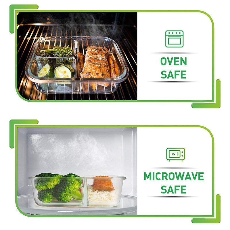 Prep Naturals PrepNaturals 4 Pack 34 Oz Glass Meal Prep Containers - Dishwasher Microwave Freezer Oven Safe - Glass Storage Containers with Lids (Multi-Compartment) - Image 3