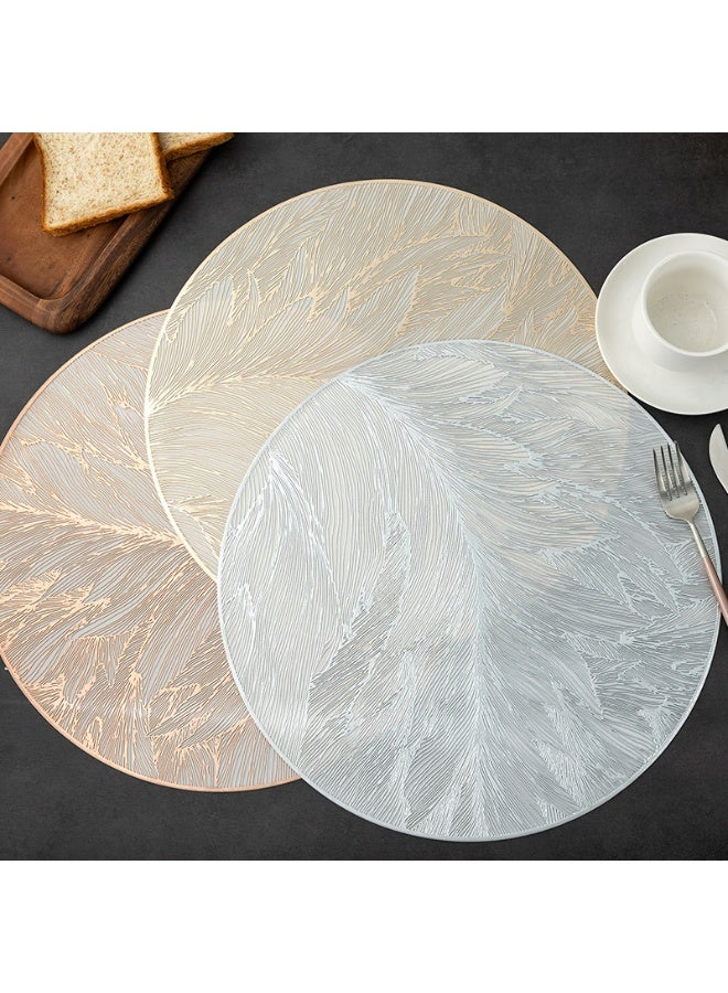 4 Piece silver Round Table Placemats - Waterproof & Elegant,Premium PVC with Digital 3D Embossing 38 cm Diameter Each Placemat - Table Mats for Dining, Decor Kitchen Chargers, Non-Slip,Washable - Image 5