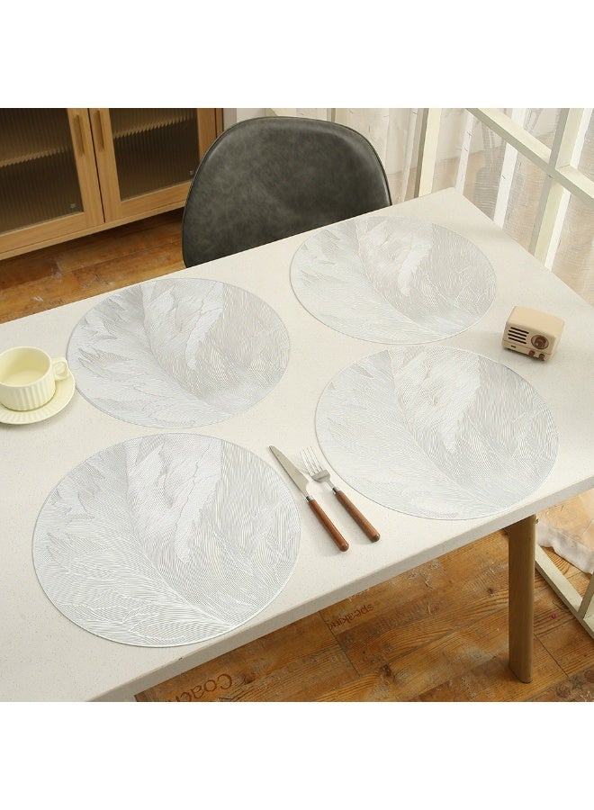 4 Piece silver Round Table Placemats - Waterproof & Elegant,Premium PVC with Digital 3D Embossing 38 cm Diameter Each Placemat - Table Mats for Dining, Decor Kitchen Chargers, Non-Slip,Washable - Image 4