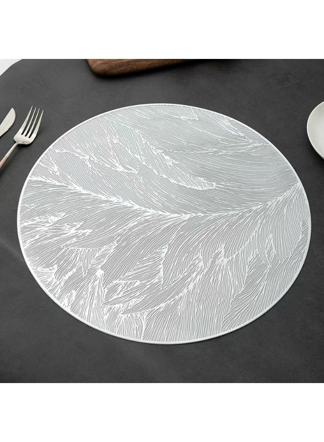 4 Piece silver Round Table Placemats - Waterproof & Elegant,Premium PVC with Digital 3D Embossing 38 cm Diameter Each Placemat - Table Mats for Dining, Decor Kitchen Chargers, Non-Slip,Washable - Image 1
