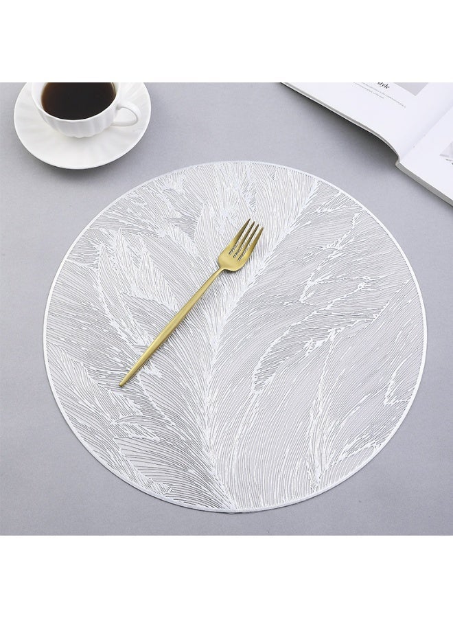 4 Piece silver Round Table Placemats - Waterproof & Elegant,Premium PVC with Digital 3D Embossing 38 cm Diameter Each Placemat - Table Mats for Dining, Decor Kitchen Chargers, Non-Slip,Washable - Image 3
