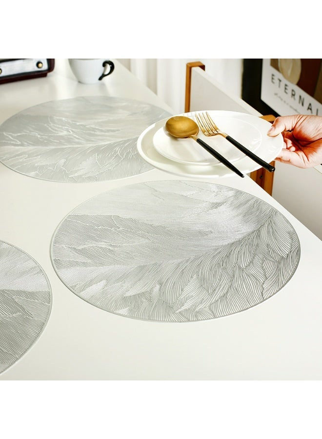 4 Piece silver Round Table Placemats - Waterproof & Elegant,Premium PVC with Digital 3D Embossing 38 cm Diameter Each Placemat - Table Mats for Dining, Decor Kitchen Chargers, Non-Slip,Washable - Image 2