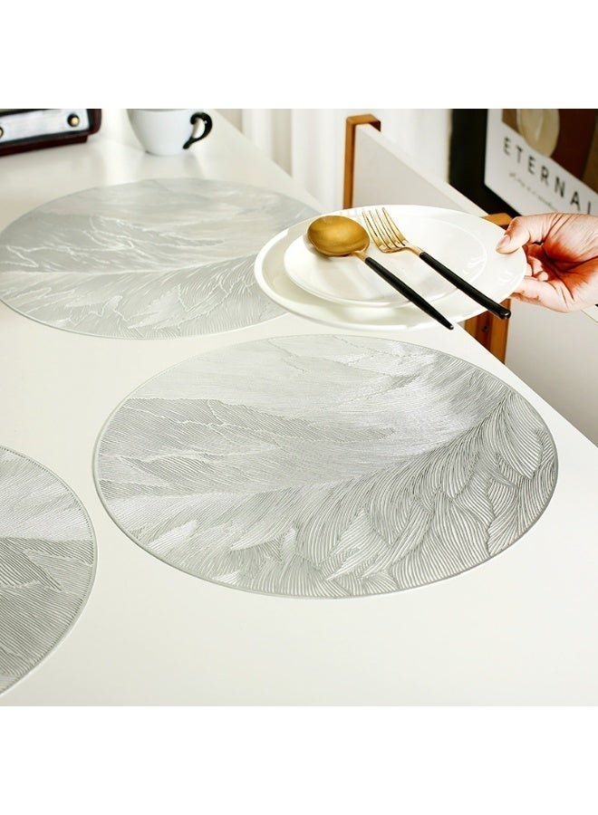 4-Piece Silver Round Table Placemats – Waterproof & Non-Slip, Premium PVC with 3D Embossed Design, 38cm Diameter – Elegant Dining Table Mats, Washable & Easy to Clean - Image 4