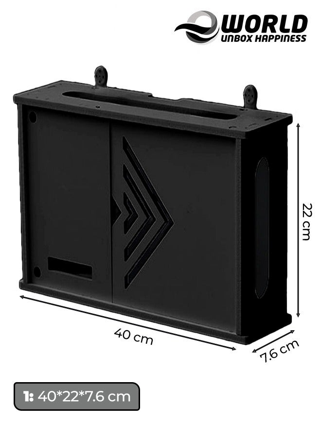 Eworld Stylish Wall-Mounted Router Rack for Wi-Fi Router, Set-Top Box, Light Cat Box, and More, Includes Doors and Patch Panel Shielding Box for Neat Storage, Black - Image 2