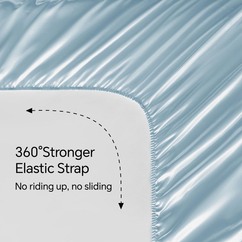 BEDELITE Satin Sheets Full Size Bed Set, Luxury Soft Light Blue Silky Sheet for Hair and Skin, Similar to Silk Bed Sheets Set 4 Pieces with 1 Deep Pocket Fitted Sheet, 1 Flat Sheet, and 2 Pillowcases - Image 5
