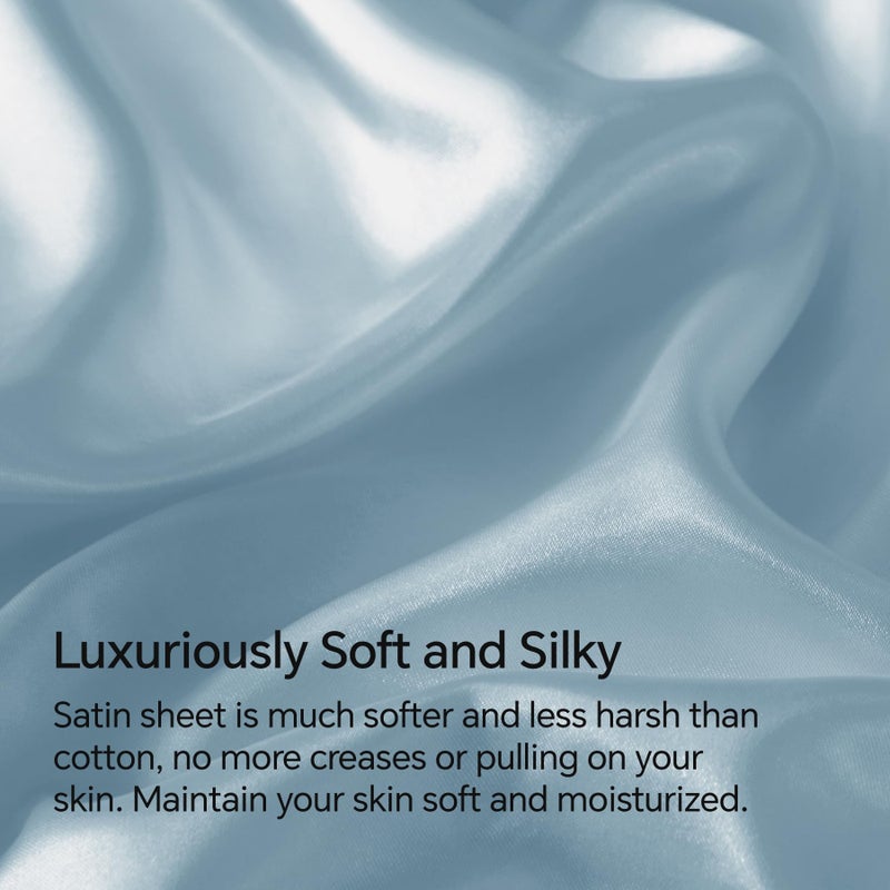 BEDELITE Satin Sheets Full Size Bed Set, Luxury Soft Light Blue Silky Sheet for Hair and Skin, Similar to Silk Bed Sheets Set 4 Pieces with 1 Deep Pocket Fitted Sheet, 1 Flat Sheet, and 2 Pillowcases - Image 3