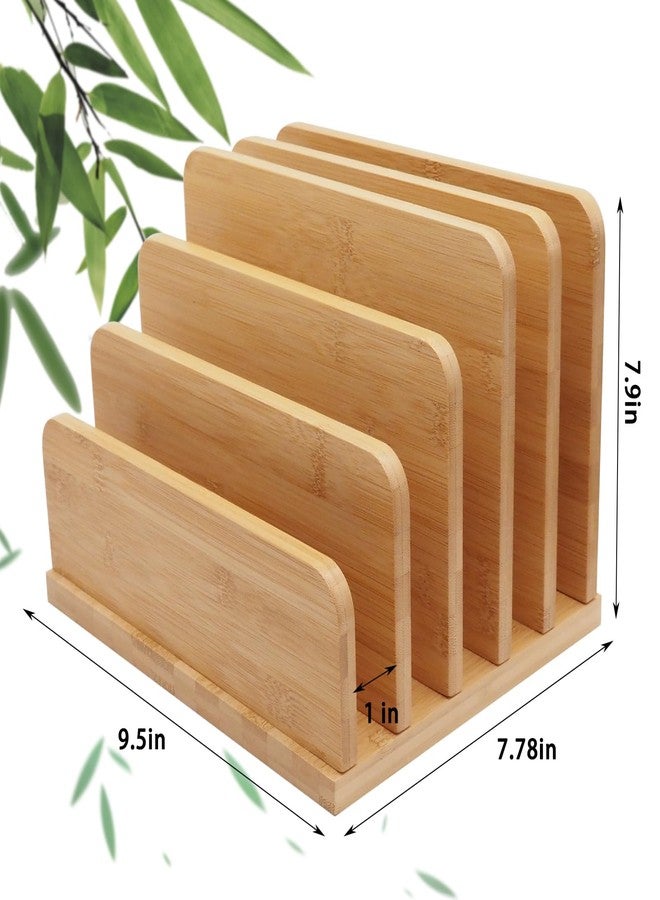 Deefielly Desk File Mail Organizer Countertop, 5 Slots Bamboo Folder Sorter Holder for Letter, Envelope, Paper, Bill Filing, Desktop Tray Organizer for Office & Home - Image 2